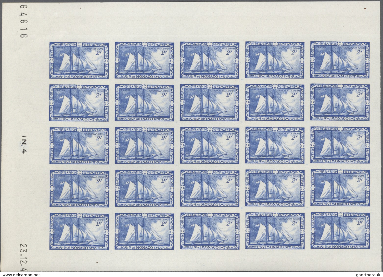 Monaco: 1949, 100th birthday of Prince Albert I. complete set of eight in IMPERFORATE blocks of 25 f