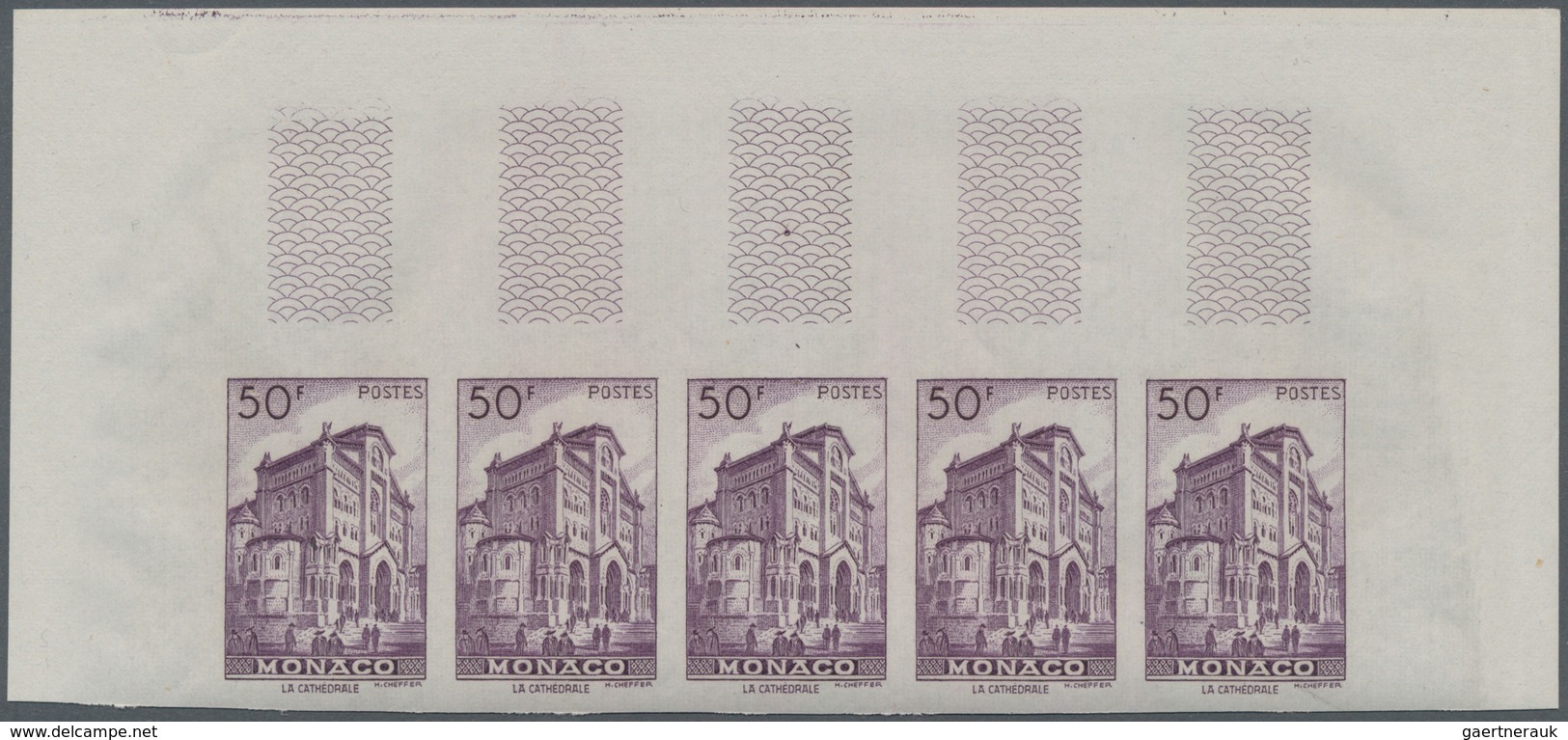 Monaco: 1948/1949, Pictorial Definitives Complete Set Of 13 In IMPERFORATE Marginal Strips Of Five, - Oblitérés