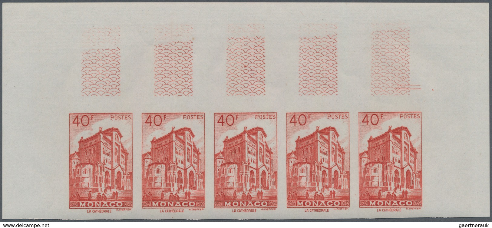 Monaco: 1948/1949, Pictorial Definitives Complete Set Of 13 In IMPERFORATE Marginal Strips Of Five, - Oblitérés