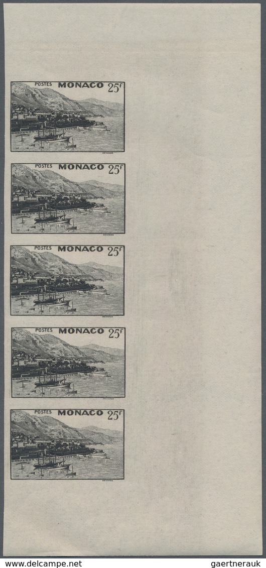 Monaco: 1948/1949, Pictorial Definitives Complete Set Of 13 In IMPERFORATE Marginal Strips Of Five, - Oblitérés