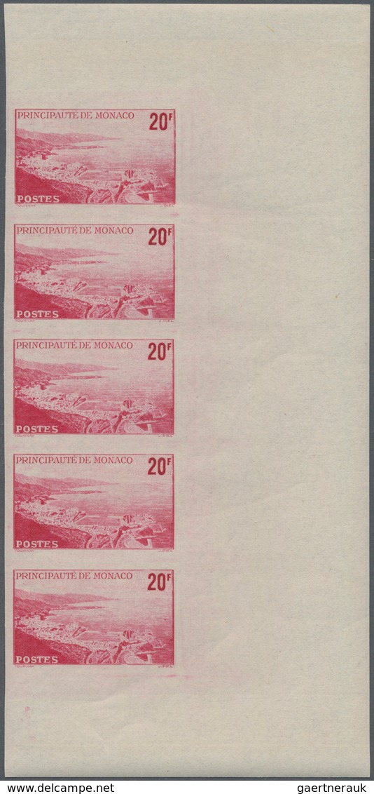 Monaco: 1948/1949, Pictorial Definitives Complete Set Of 13 In IMPERFORATE Marginal Strips Of Five, - Oblitérés