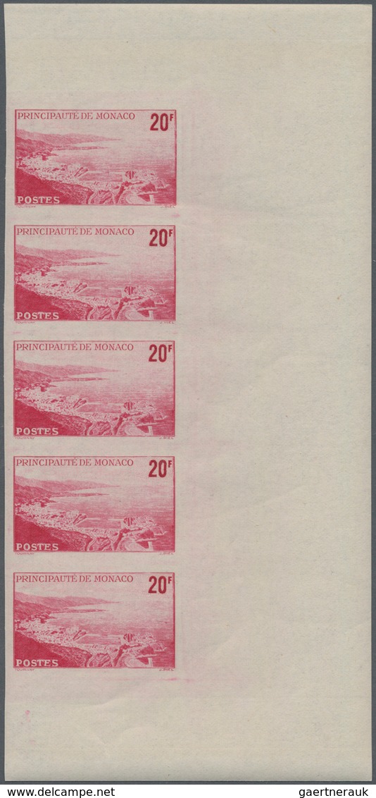 Monaco: 1948/1949, Pictorial Definitives Complete Set Of 13 In IMPERFORATE Marginal Strips Of Five, - Gebraucht
