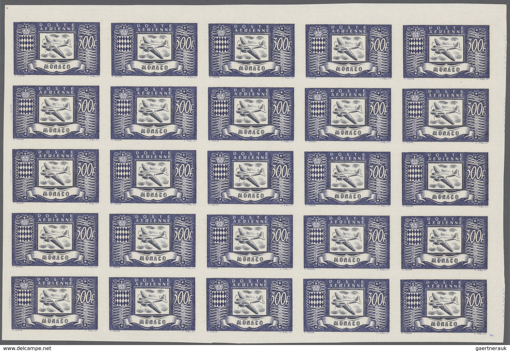 Monaco: 1949, Airmail Definitives (airplane) Complete Set Of Three With 300fr. Blue, 500fr. Greenish - Used Stamps