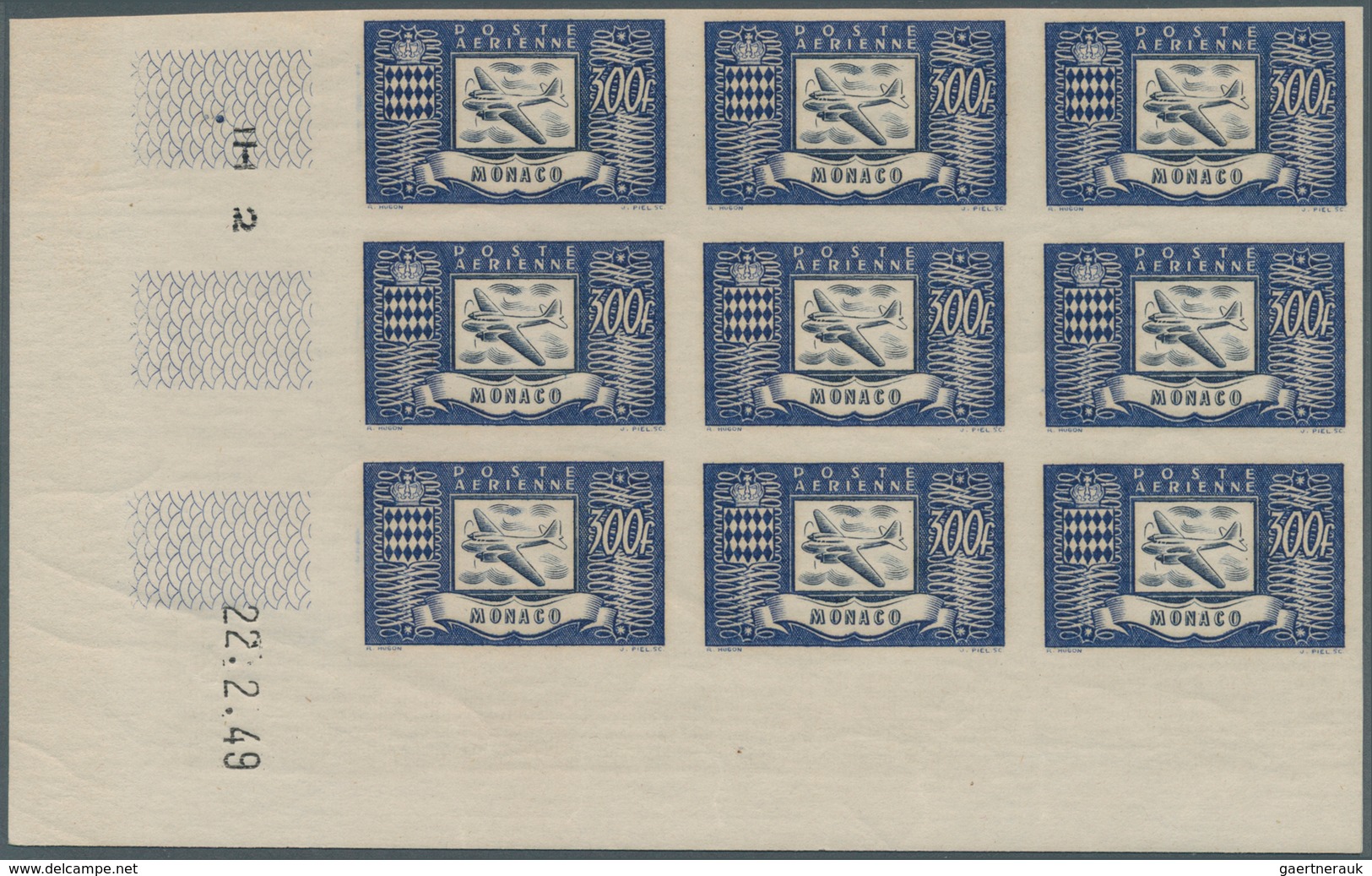 Monaco: 1949, Flugpostmarken Kompl. Satz In UNGEZÄHNTEN Neunerblocks Aus Der Linken Unteren Bogeneck - Used Stamps