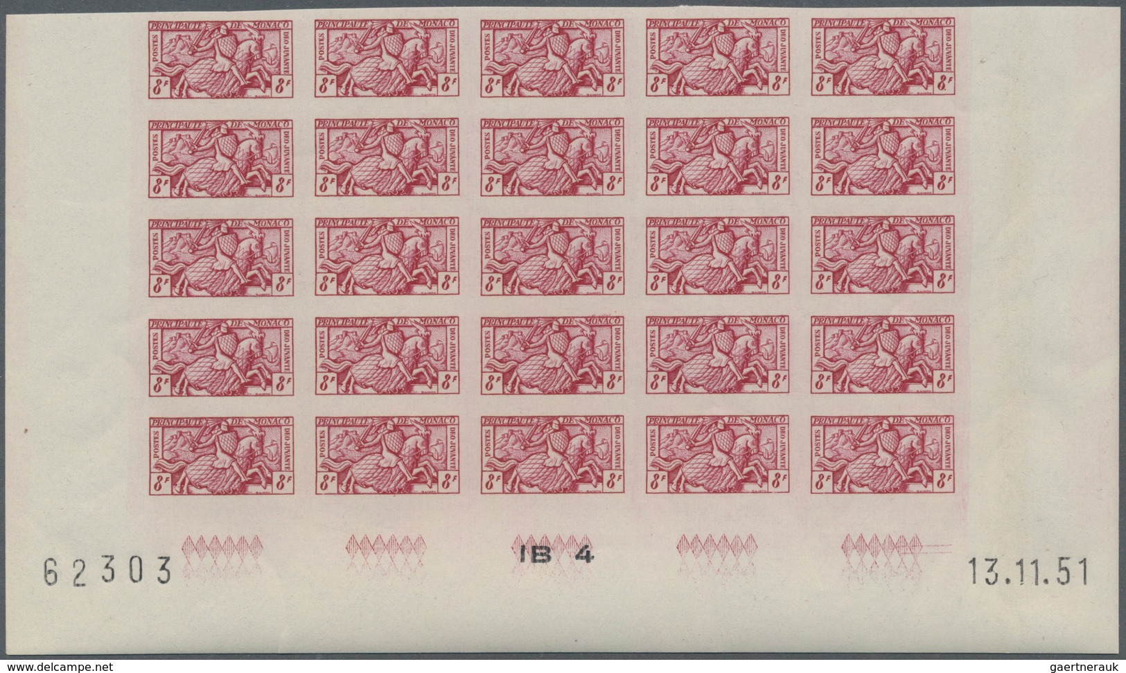 Monaco: 1951, Visiting Card Stamps Complete Set Of Five In IMPERFORATE Blocks Of 25 From Lower Margi - Oblitérés