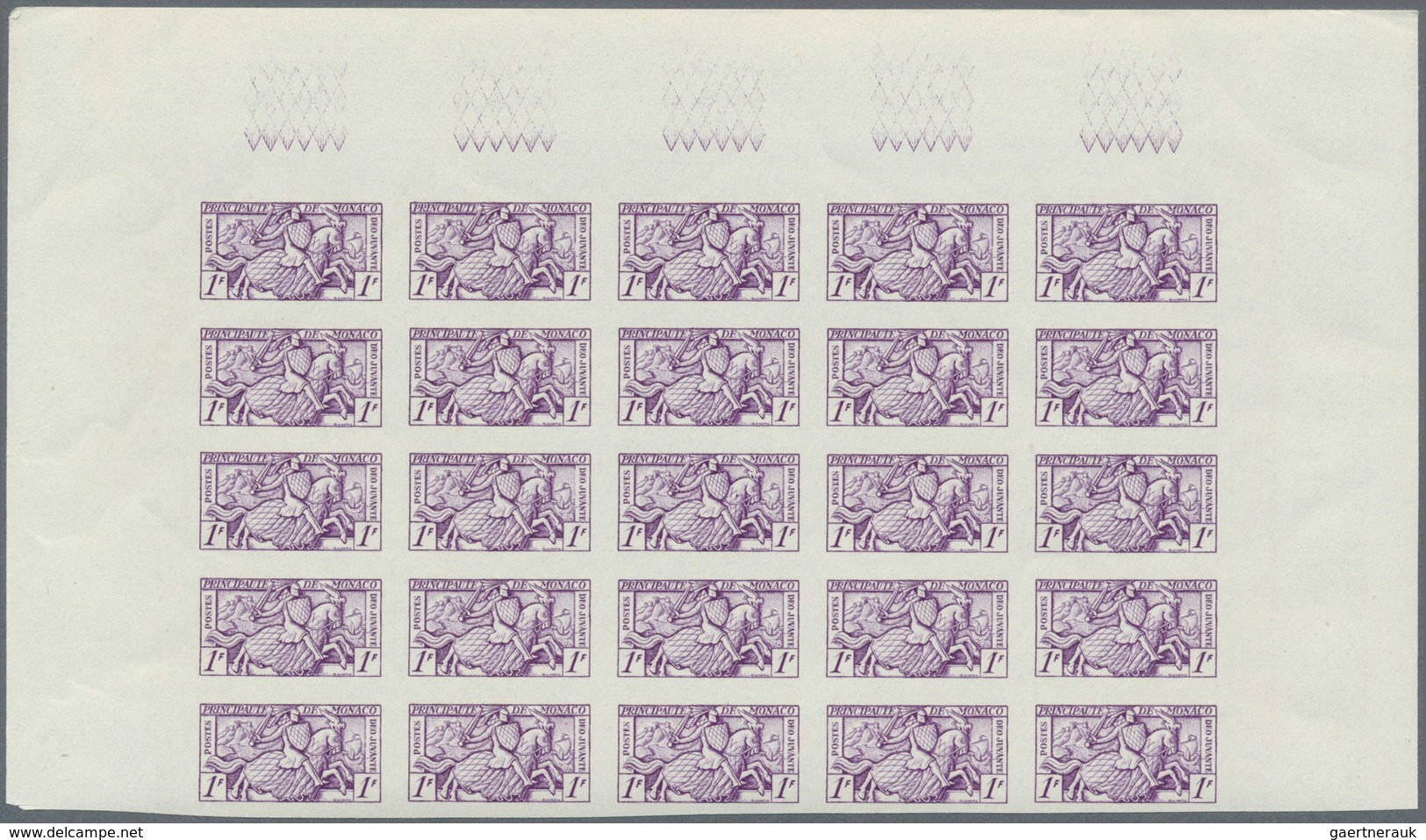 Monaco: 1951, Visiting Card Stamps Complete Set Of Five In IMPERFORATE Blocks Of 25 From Upper Margi - Gebraucht