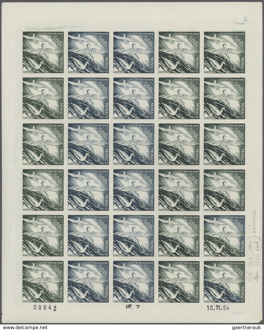 Monaco: 1955, Airmails "Water Birds", 100fr. To 1000fr., Complete Set Of Four Values Each As Imperfo - Oblitérés