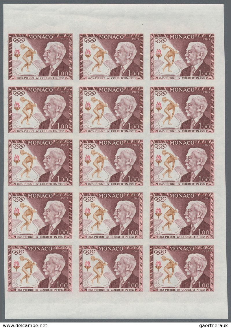 Monaco: 1963, Birth Centenary Of Pierre De Coubertin, 1fr. Imperforate Block Of 15, Unmounted Mint, - Gebraucht