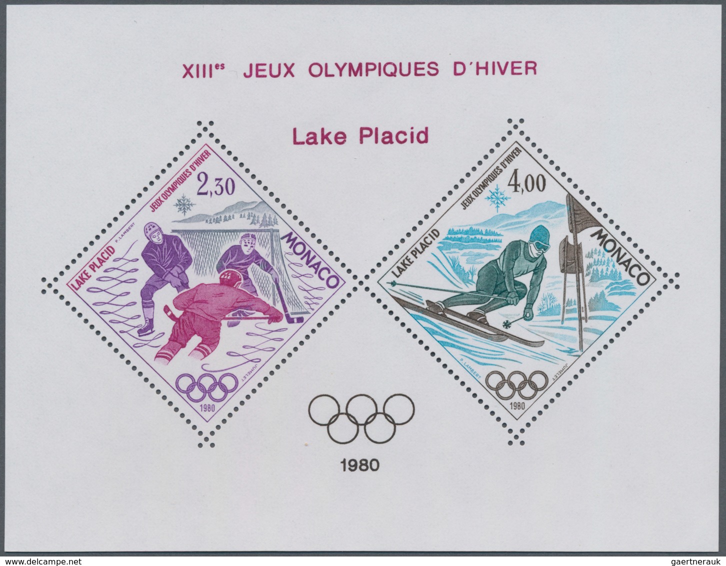 Monaco: 1980, Summer Olympics Moscow And Winter Olympics Lake Placid Set Of Two Special Miniature Sh - Oblitérés