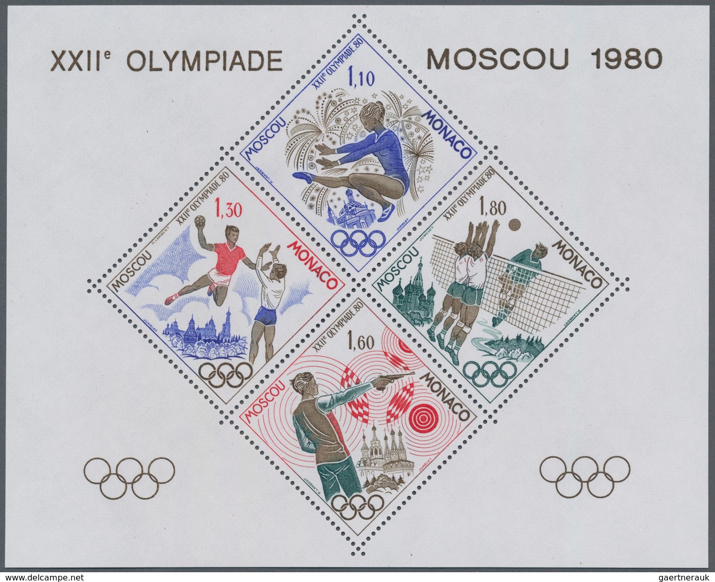 Monaco: 1980, Summer Olympics Moscow And Winter Olympics Lake Placid Set Of Two Special Miniature Sh - Oblitérés