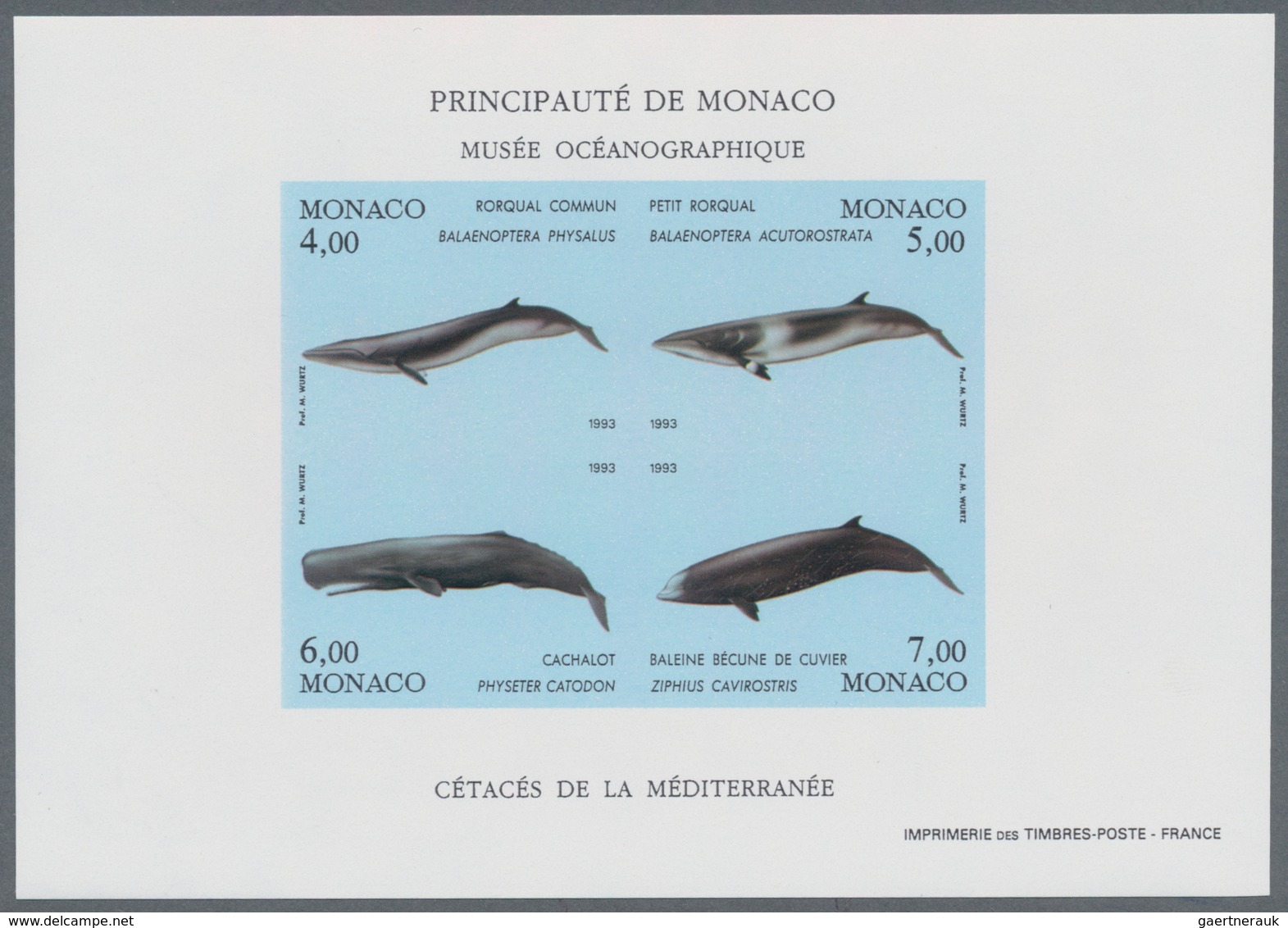 Monaco: 1992/1994, Whales And Dolphins Set Of Three Different IMPERFORATE Miniature Sheets, Mint Nev - Oblitérés