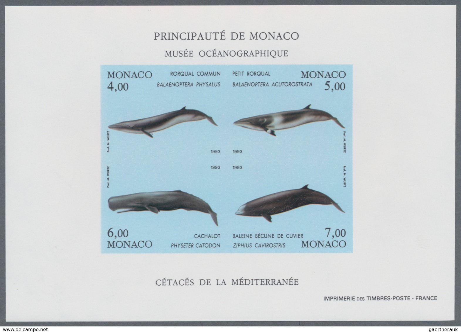 Monaco: 1992/1994, Whales And Dolphins Set Of Three Different IMPERFORATE Miniature Sheets, Mint Nev - Gebraucht