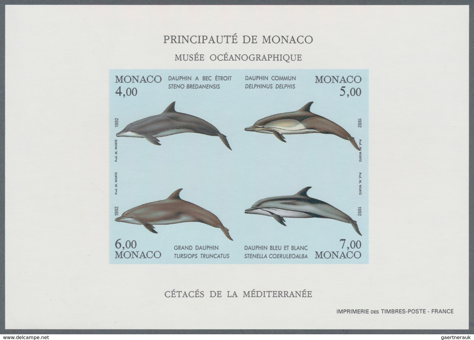 Monaco: 1992/1994, Whales And Dolphins Set Of Three Different IMPERFORATE Miniature Sheets, Mint Nev - Oblitérés