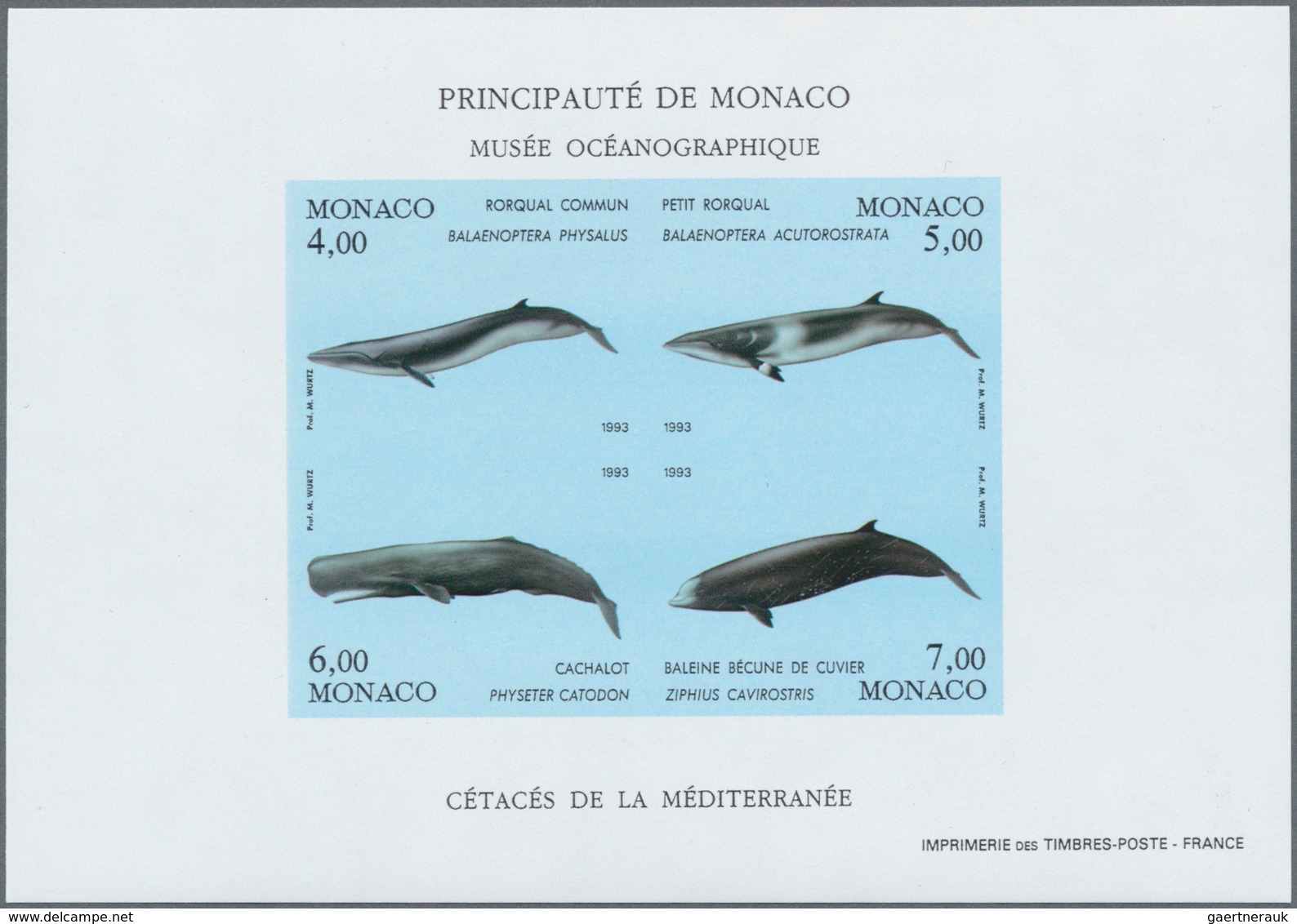 Monaco: 1992/1994, Whales And Dolphins Set Of Three Different IMPERFORATE Miniature Sheets, Mint Nev - Oblitérés