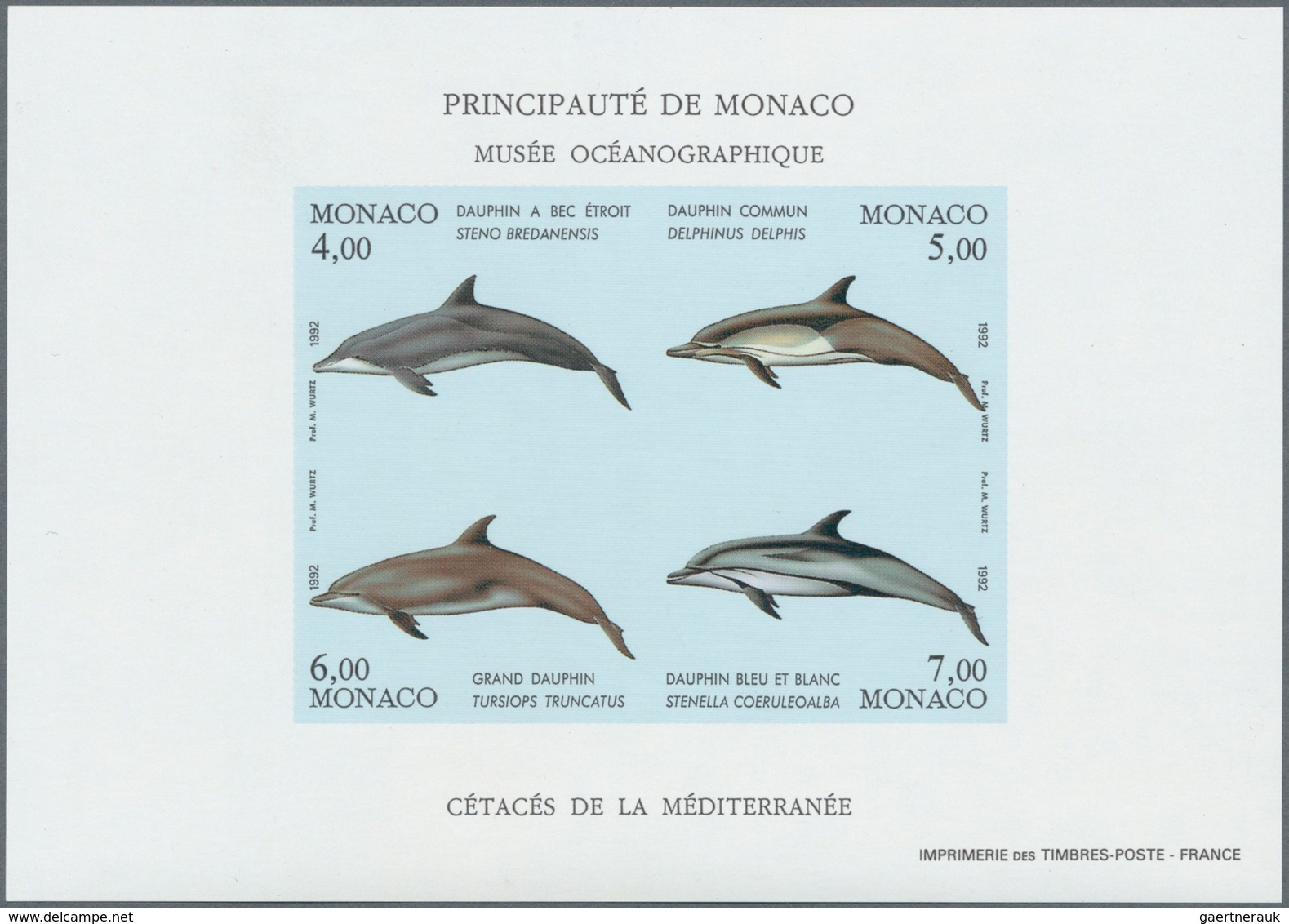 Monaco: 1992/1994, Whales And Dolphins Set Of Three Different IMPERFORATE Miniature Sheets, Mint Nev - Oblitérés