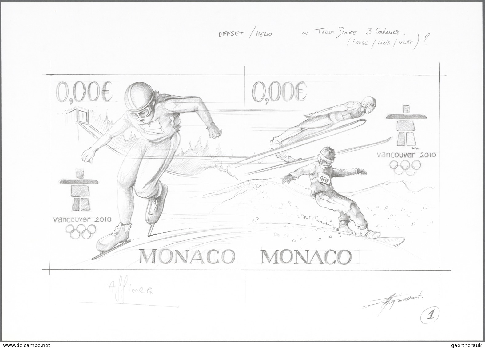 Monaco: 2009. Black Pencil Model, Type Not Adopted. Signed Mordant. Vancouver Olympic Games, Skating - Gebraucht