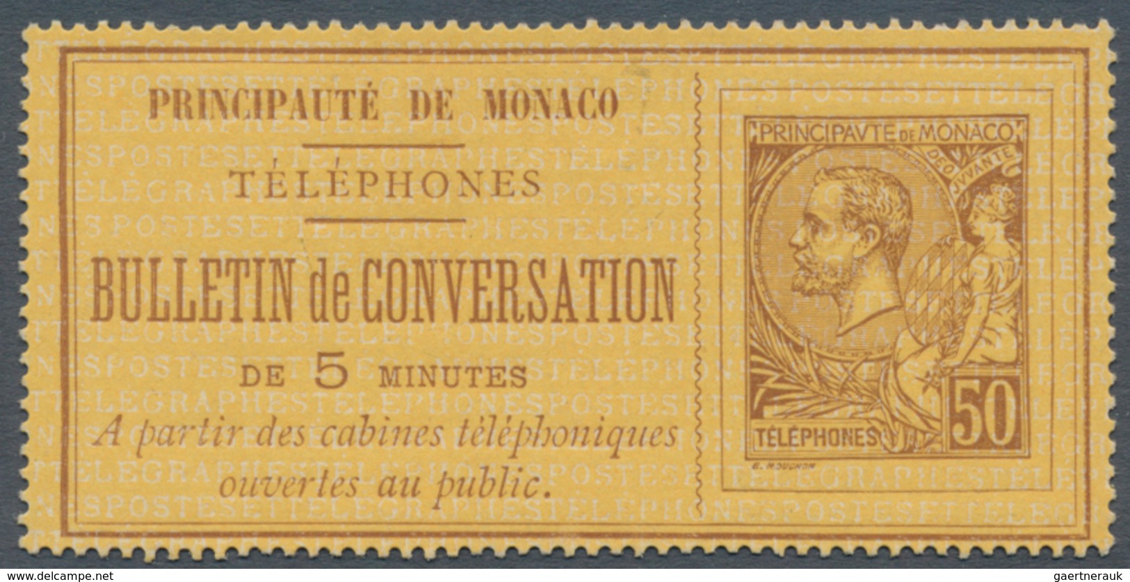 Monaco - Ganzsachen: 1892, Telephone Billet, 50c. Brown On Yellow, Unused No Gum As Issued. Maury 1, - Postal Stationery