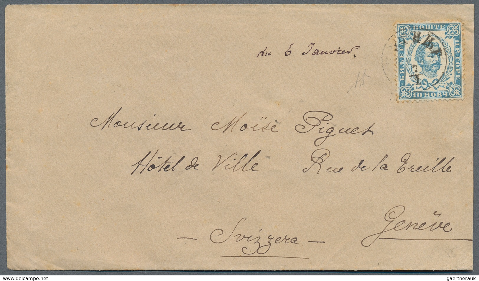 Montenegro: 1882. Envelope To Switzerland, Franked With Scarce INTERMEDIATE PRINTING 10 N Pale Blue, - Montenegro
