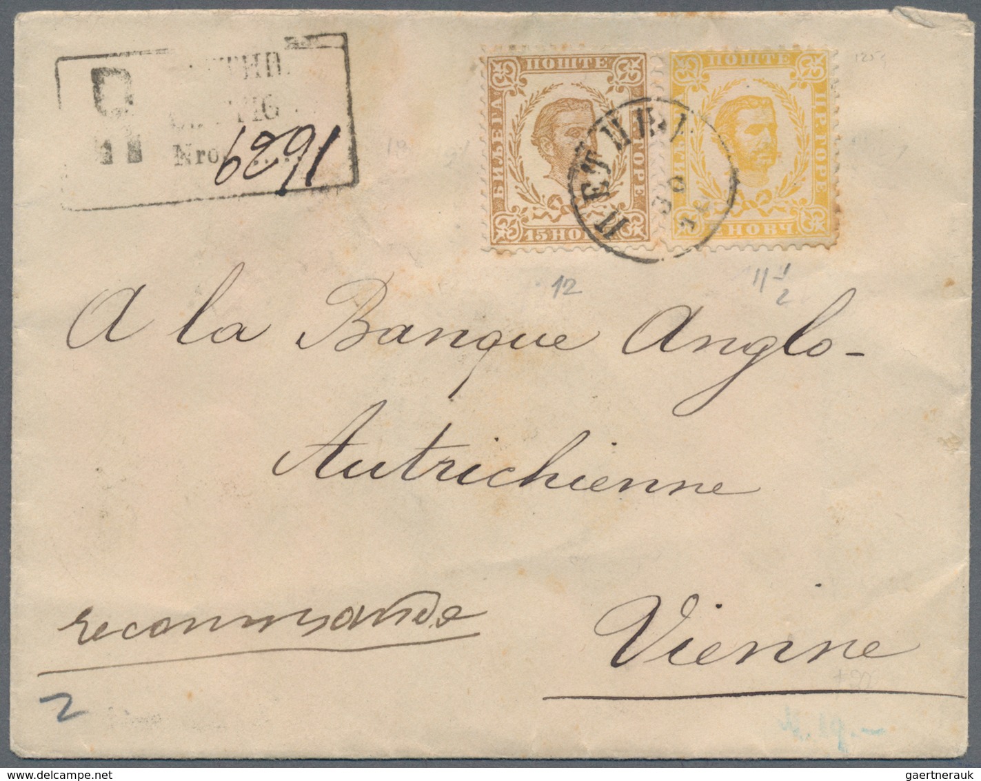 Montenegro: 1887-90, Registered Letter To Vienna Franked 2n Yellow, Perf 11½ Of 1887 Issue And 15n Y - Montenegro