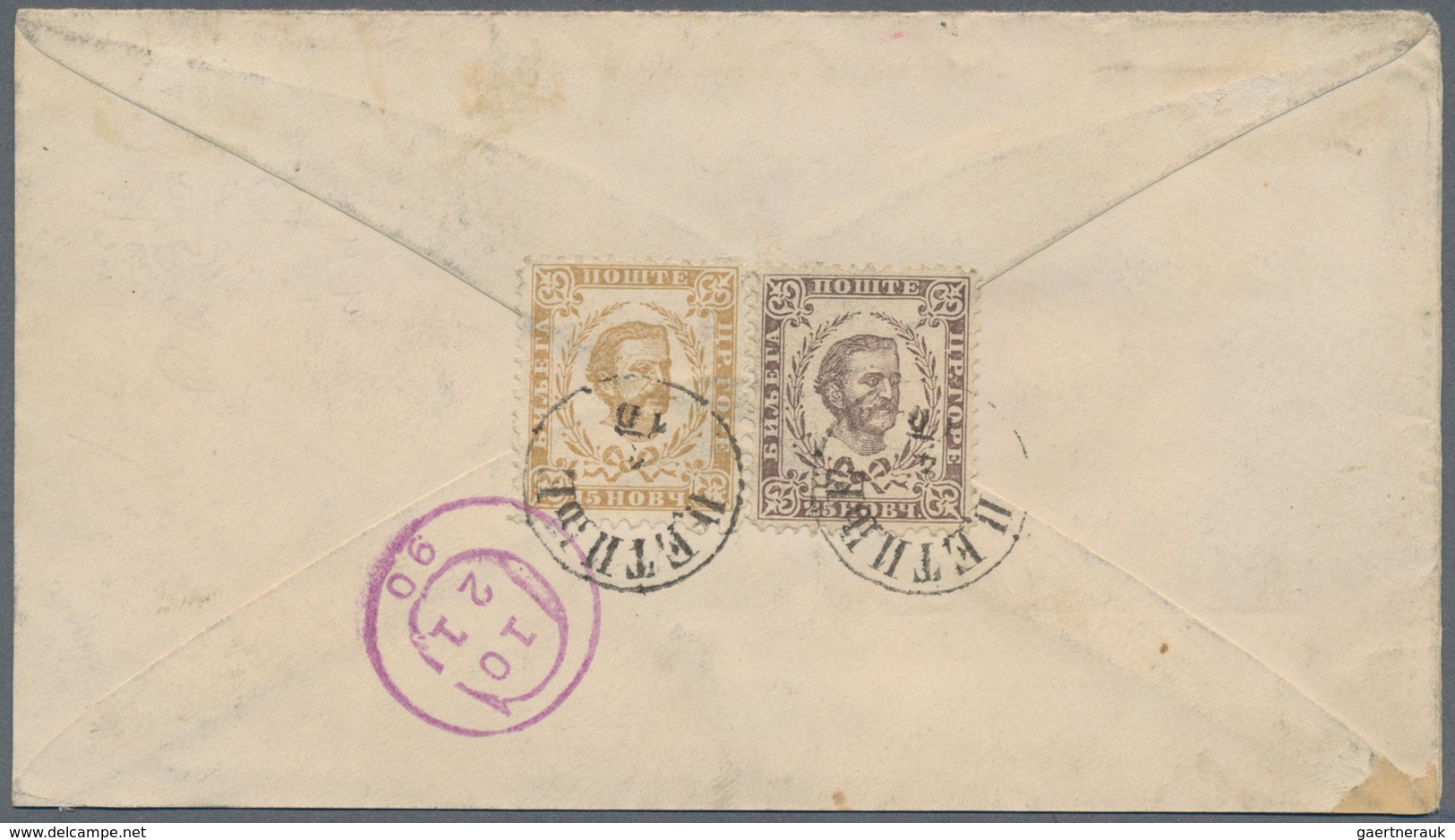 Montenegro: 1890, Envelope Registered To New York Bearing Complete Set Of Second Printing 2n To 25n - Montenegro