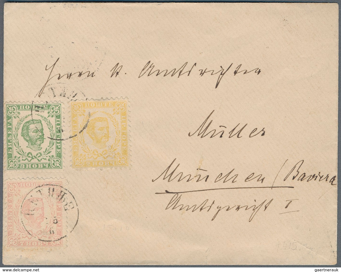 Montenegro: 1892, Envelope To Germany Franked With Second Printing 2n And 3n With Third Printing 7n - Montenegro