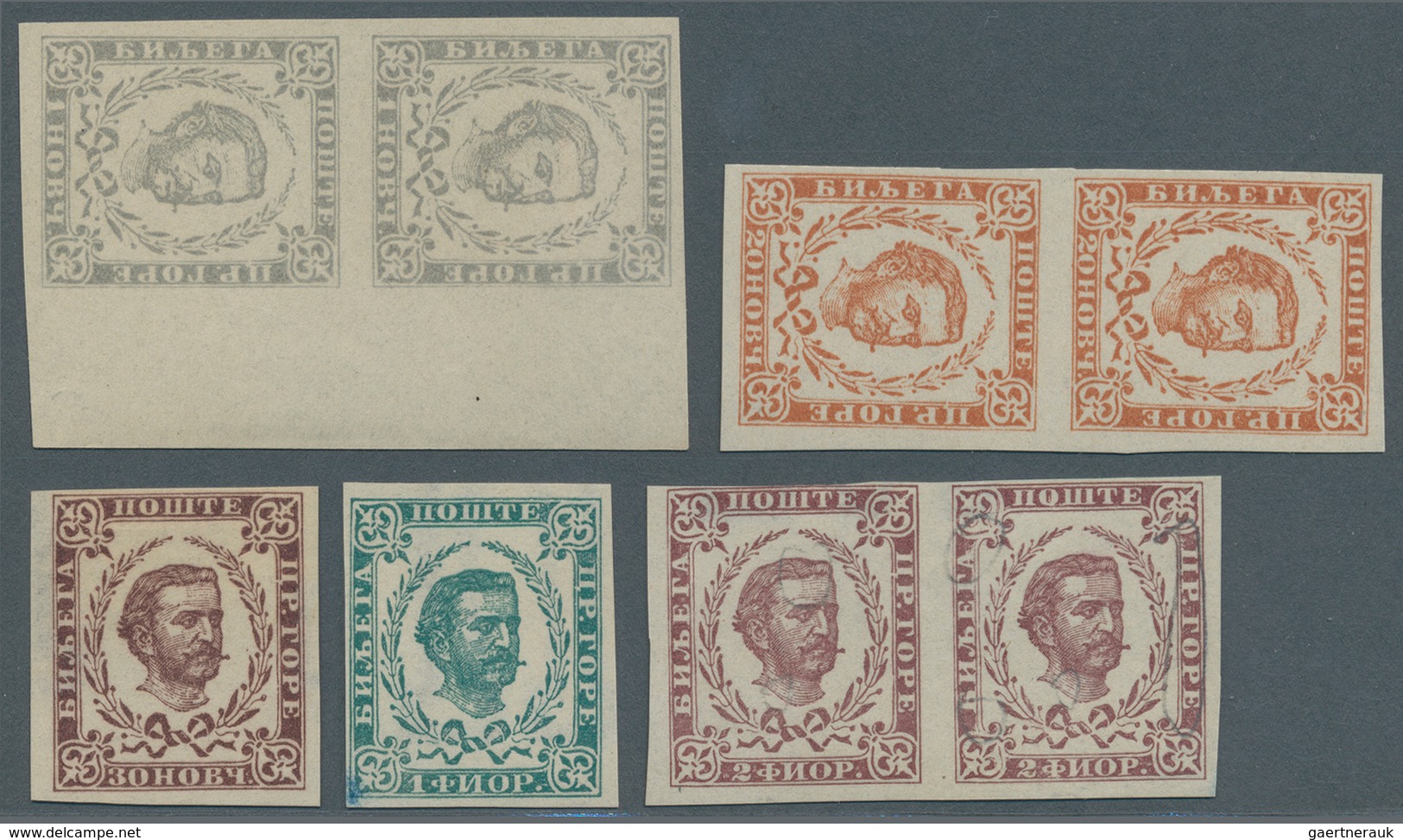 Montenegro: 1894 (10 Feb). Prince Nicholas. NEW VALUES. 1n Grey-blue, 20n Orange-brown, 30n Brown-pu - Montenegro