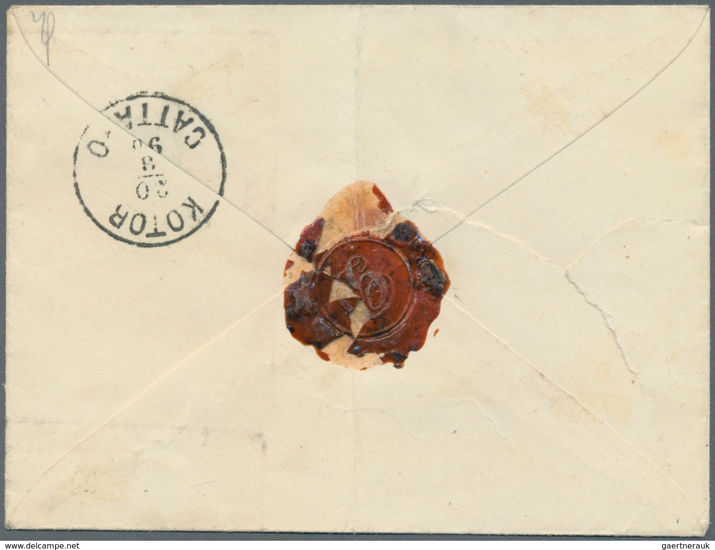 Montenegro: 1896, An Envelope Registered To CATTARO, Franked Third Printing 15n Yellow-brown, Perf L - Montenegro