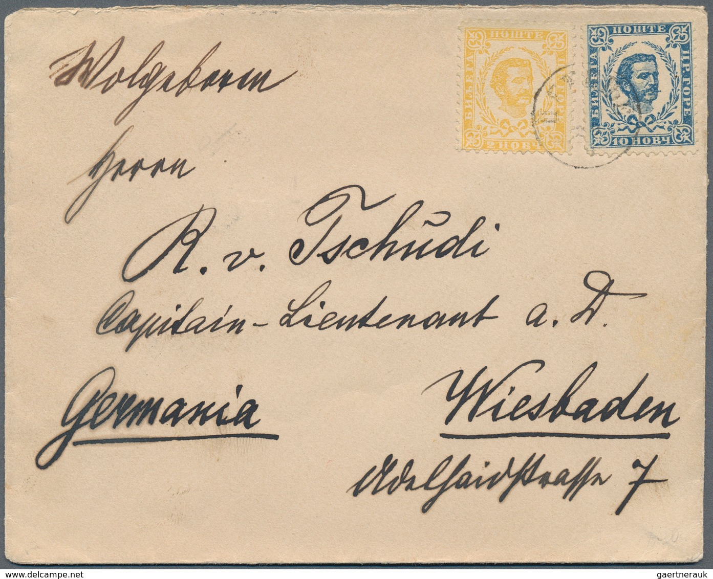 Montenegro: 1897 (ca), Cover To Germany Franked 1879 Second Printing 2n Yellow (Michel 1 II) And 10n - Montenegro