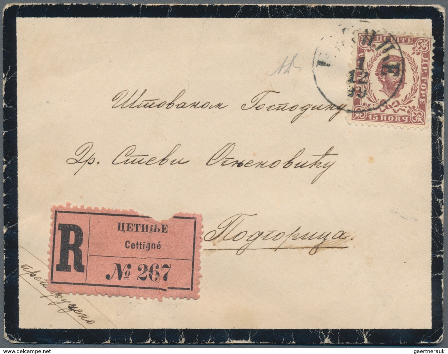 Montenegro: 1899, Registered Mourning Envelope To Podgorica Single Franked 15n Chocolate, Perf 11½, - Montenegro