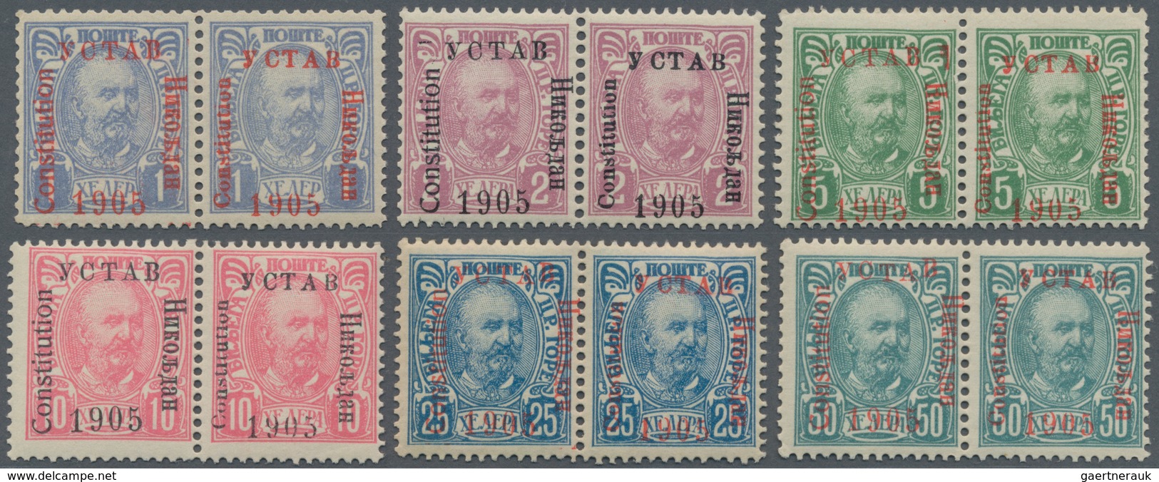 Montenegro: 1905-06. Granting Of Constitution. 1H Ultramarine, 2H Mauve, 5H Green, 10H Rosine, 25H B - Montenegro