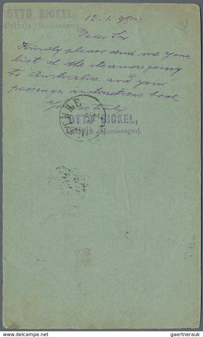 Montenegro - Ganzsachen: 1895, 5n Black/bluish (Michel P12A) Prince Nicholas Stationery Card Address - Montenegro