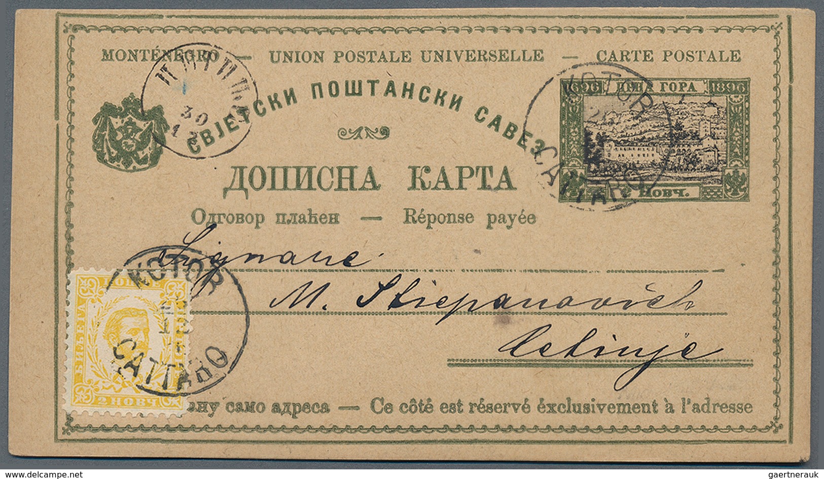 Montenegro - Ganzsachen: 1896. 2n Green And Black/cahmois Stationery Card, Bicentenary Of Dynasty Of - Montenegro