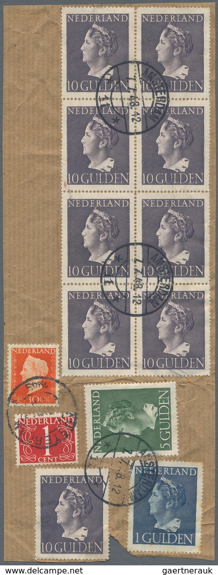 Niederlande: 1946, Definitives "Wilhelmina", Large Fragment Bearing 96.31gld. Franking Incl. 10gld. - Autres & Non Classés