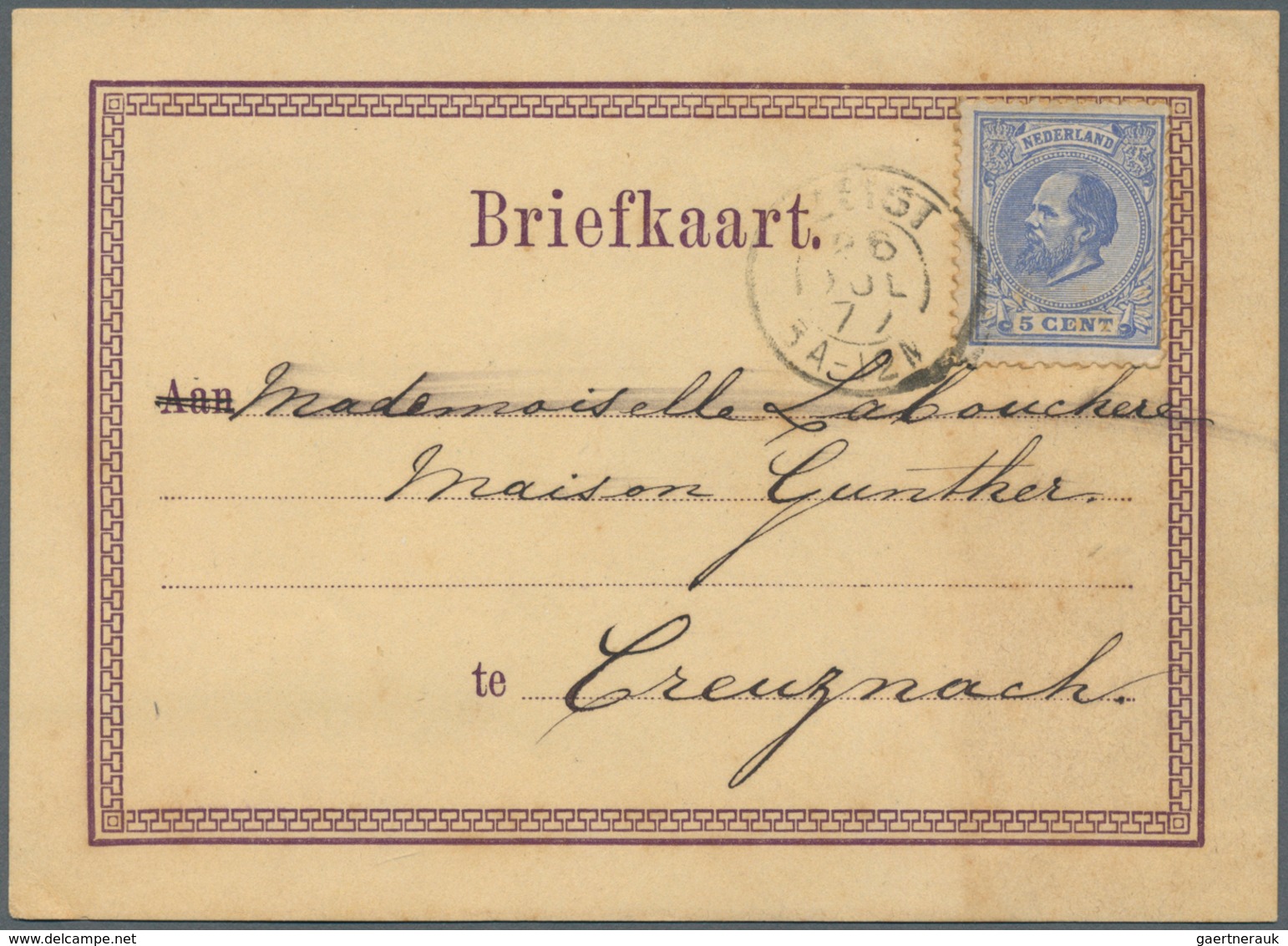 Niederlande - Ganzsachen: 1877, Two Stationery Card Forerunners (cards Toned) With Violet Border In - Entiers Postaux