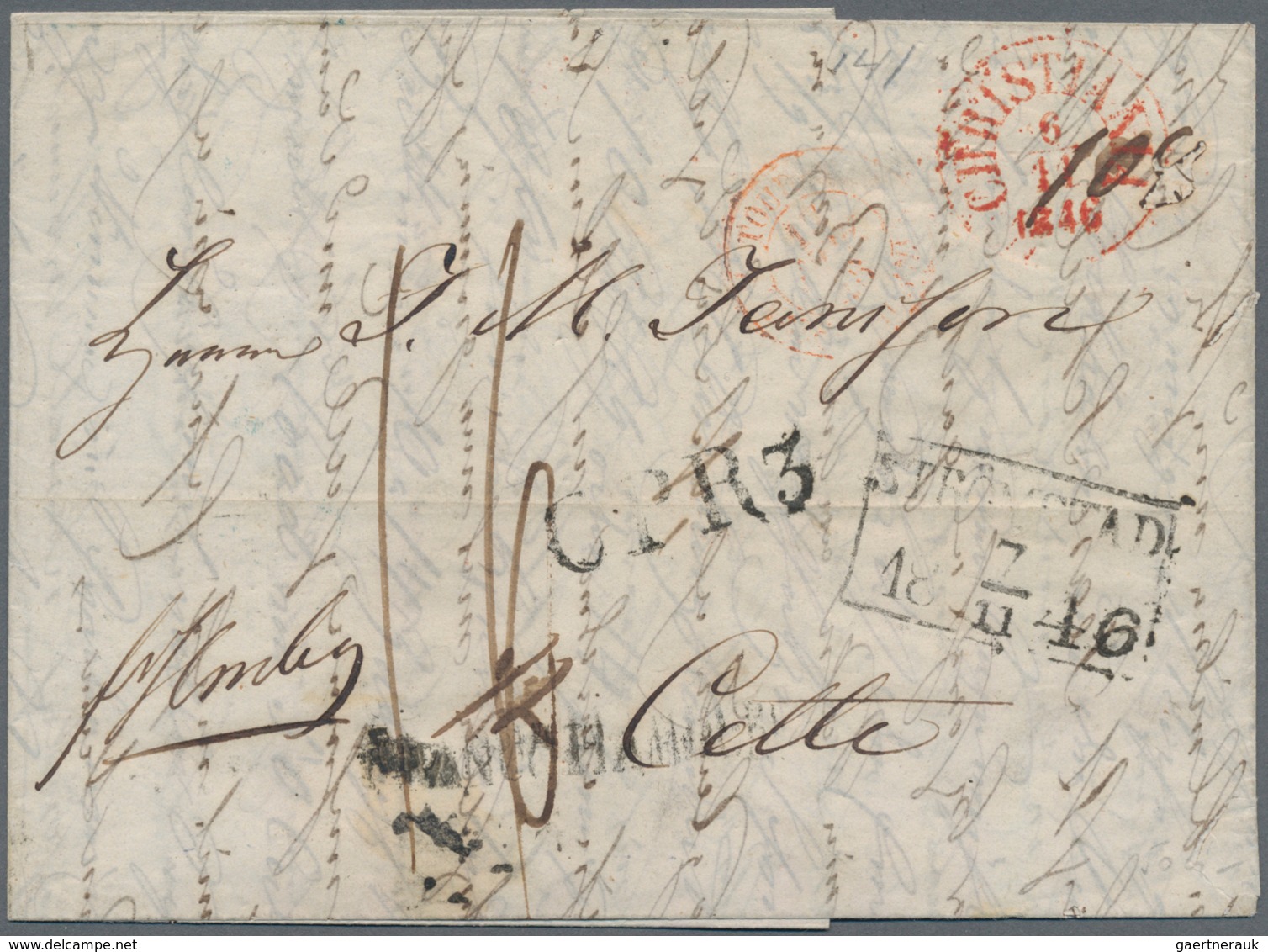 Norwegen: 1846 Letter With Red K 1 From Christiania Via Strömstad, The Mill Route (Route De Moulins) - Covers & Documents