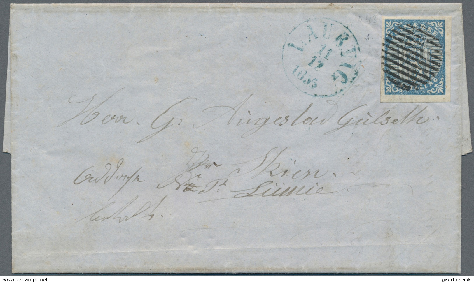 Norwegen: 1855 Inland Letter With Mi. 1 With Lattice Postmark From Laurvig To Skien, Nice Wide-margi - Covers & Documents