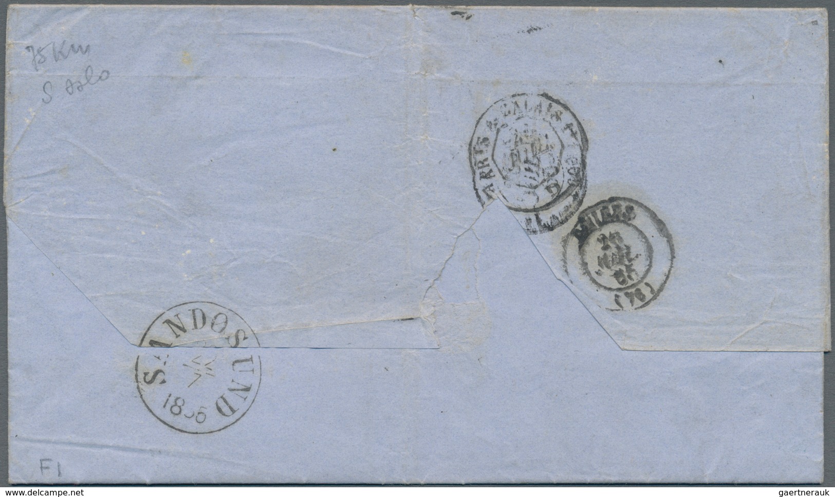 Norwegen: 1865 Entire Letter From Sarpsborg To Amiens, FRANCE Via Sandøsund And Calais, Franked By K - Briefe U. Dokumente