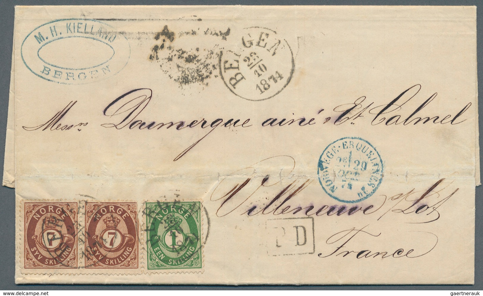 Norwegen: 1874. Envelope (horizontal Fold) Addressed To France Bearing Yvert 16, 1s Green And Yvert - Lettres & Documents