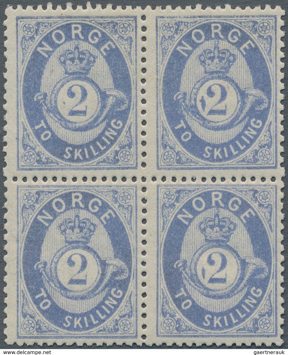 Norwegen: 1872, 2 Skilling Posthorn,ultramarine Block Of Four Nh/mnh. Right Vertical Pair With Varie - Briefe U. Dokumente