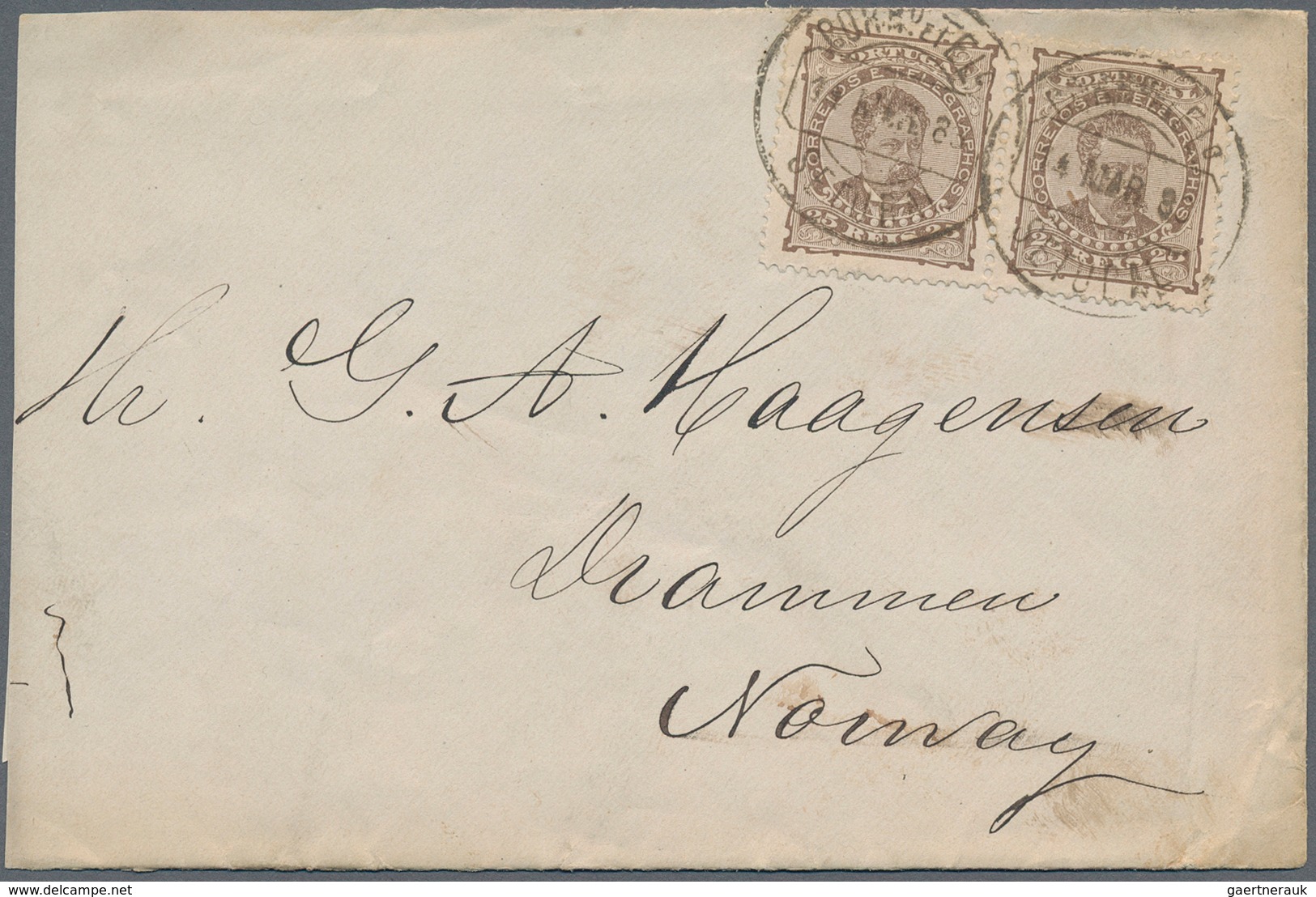 Norwegen: 1883, INCOMING MAIL: Portugal, 50 R Blue Luis I., Single Franking On Cover From SETUBAL, 1 - Covers & Documents