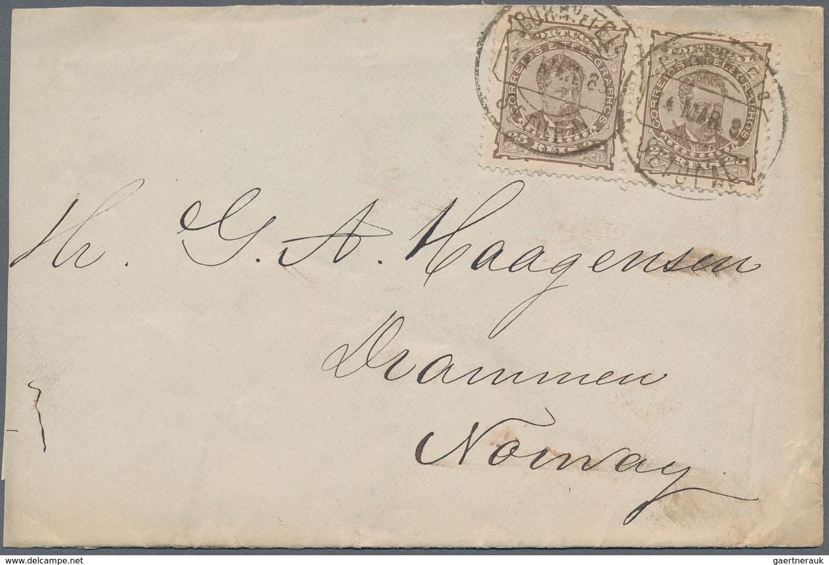 Norwegen: 1883, INCOMING MAIL: Portugal, 50 R Blue Luis I., Single Franking On Cover From SETUBAL, 1 - Briefe U. Dokumente