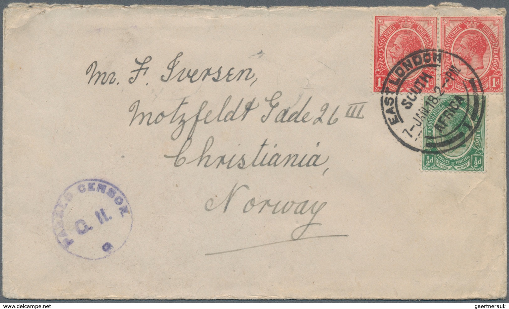 Norwegen: 1894/1918, INCOMING MAIL: Cape Of Good Hope, 1/2 D Grey And 2 D Brown "allegory", Mixed Fr - Briefe U. Dokumente