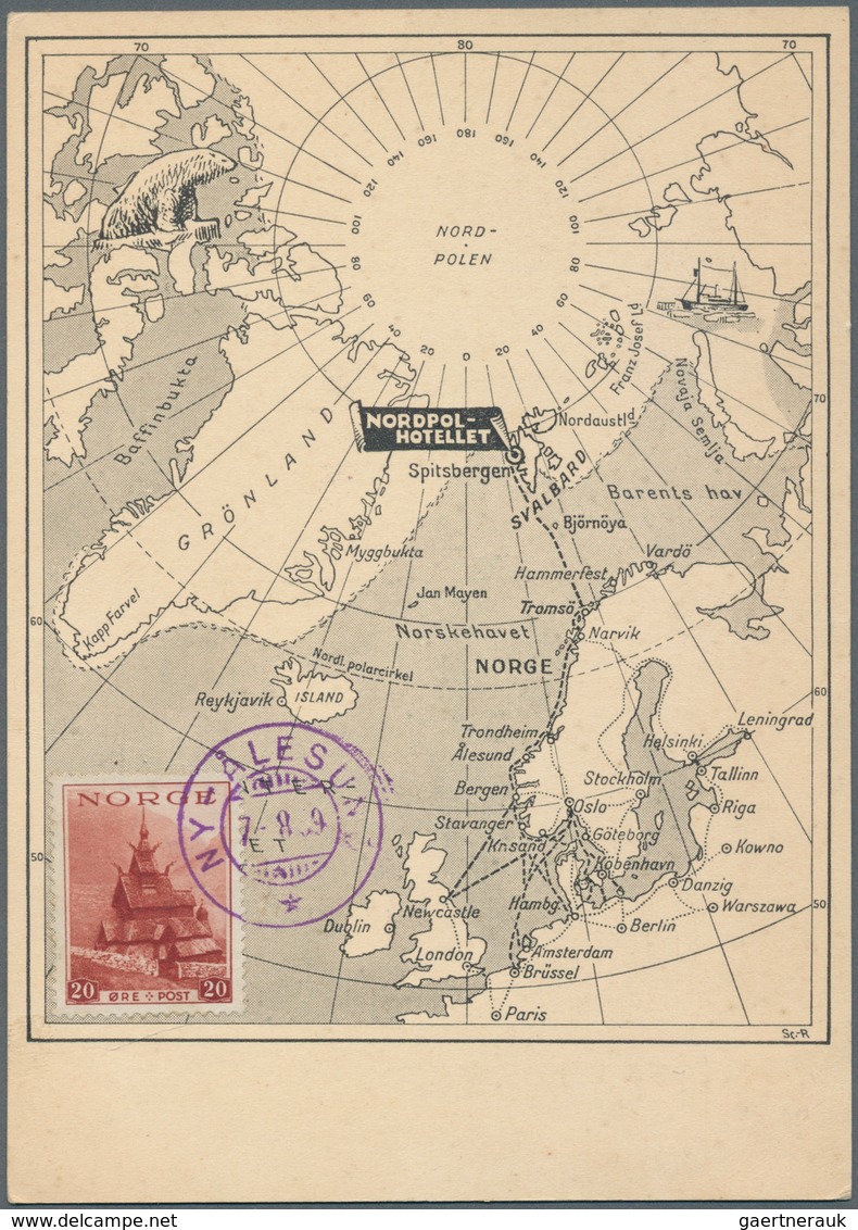 Norwegen: 1928/65 sechs Karten mit Motiven Spitzbergen, dabei Schweizer Expeditionskarte mit Untersc