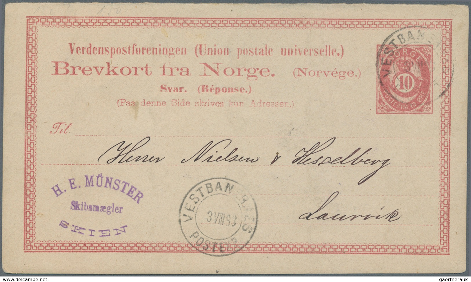 Norwegen - Ganzsachen: 1880, 2 Ganzsachenkarten 6 Gr. Rot Mit Text Und 10 Gr. GS.-Doppelkarte Grün M - Postal Stationery