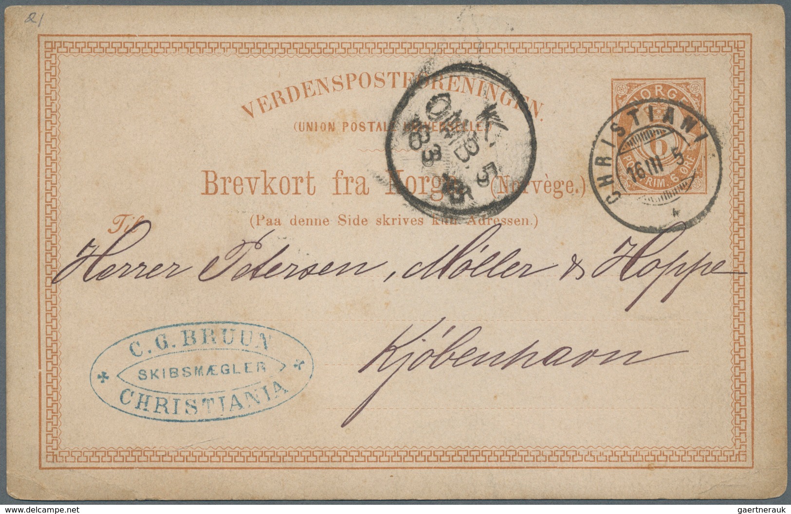 Norwegen - Ganzsachen: 1882/1891, Four Postal Stationery Postcards 5 Öre Gray And 6 Öre Brown To Den - Entiers Postaux