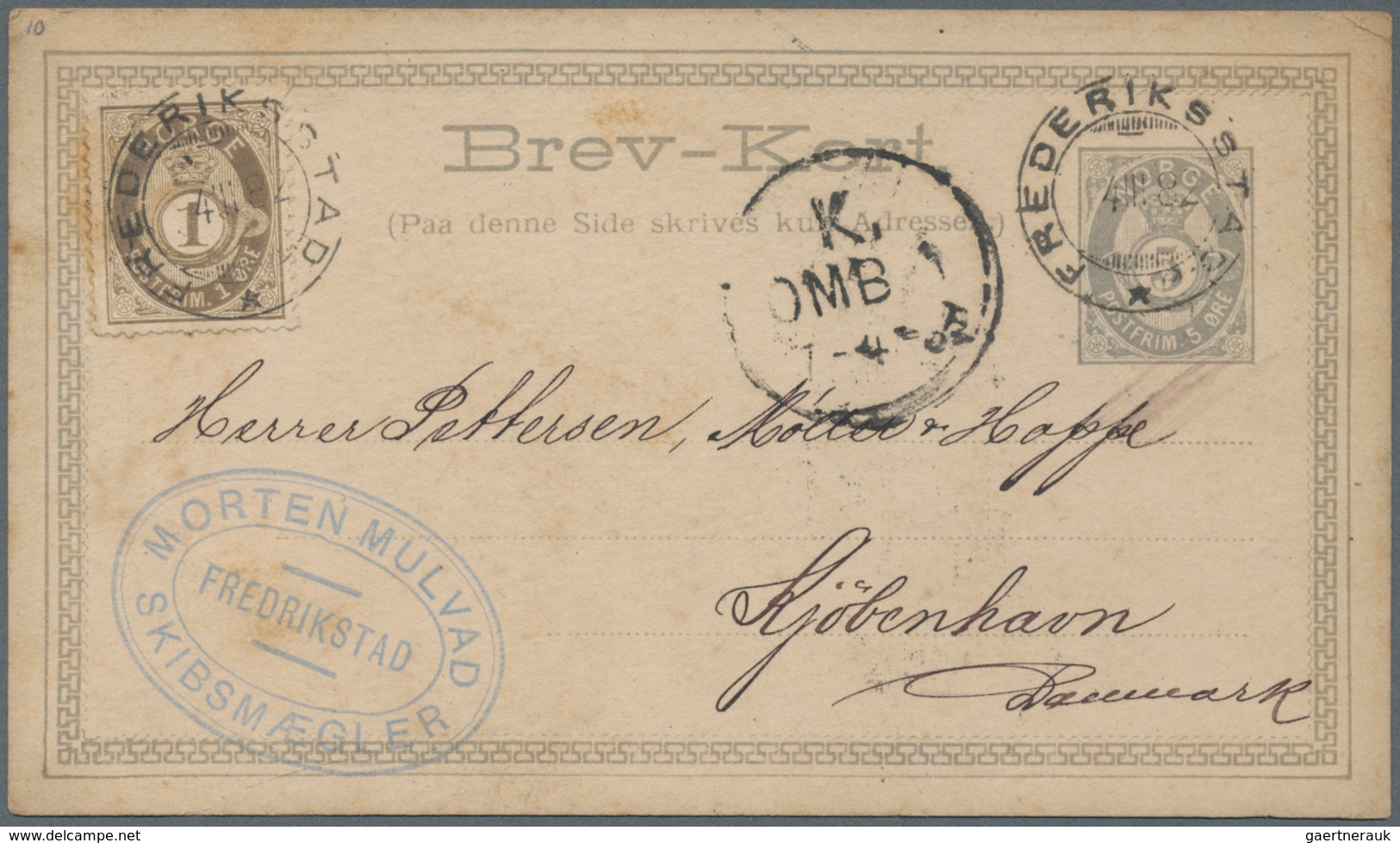 Norwegen - Ganzsachen: 1882/1891, Four Postal Stationery Postcards 5 Öre Gray And 6 Öre Brown To Den - Entiers Postaux