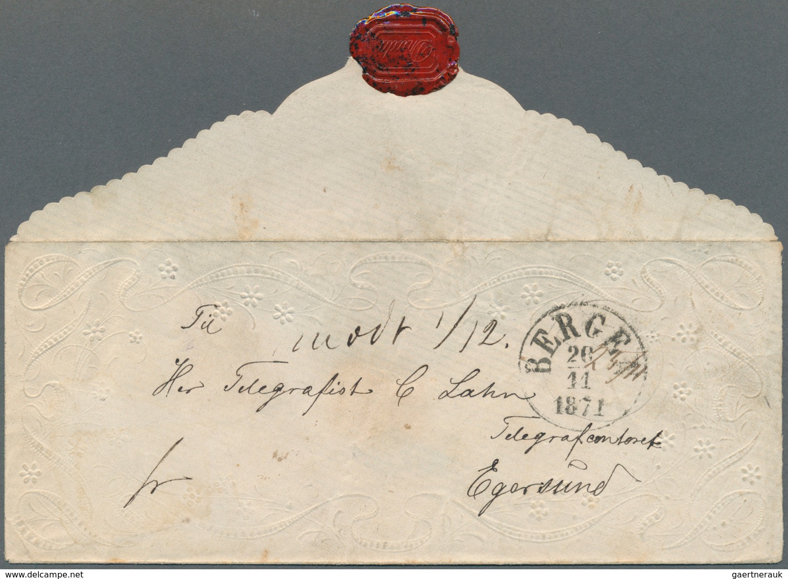 Norwegen - Stempel: 1871, Nice Attractive Ornamental Envelope From BERGEN To Egersund With Handwritt - Autres & Non Classés