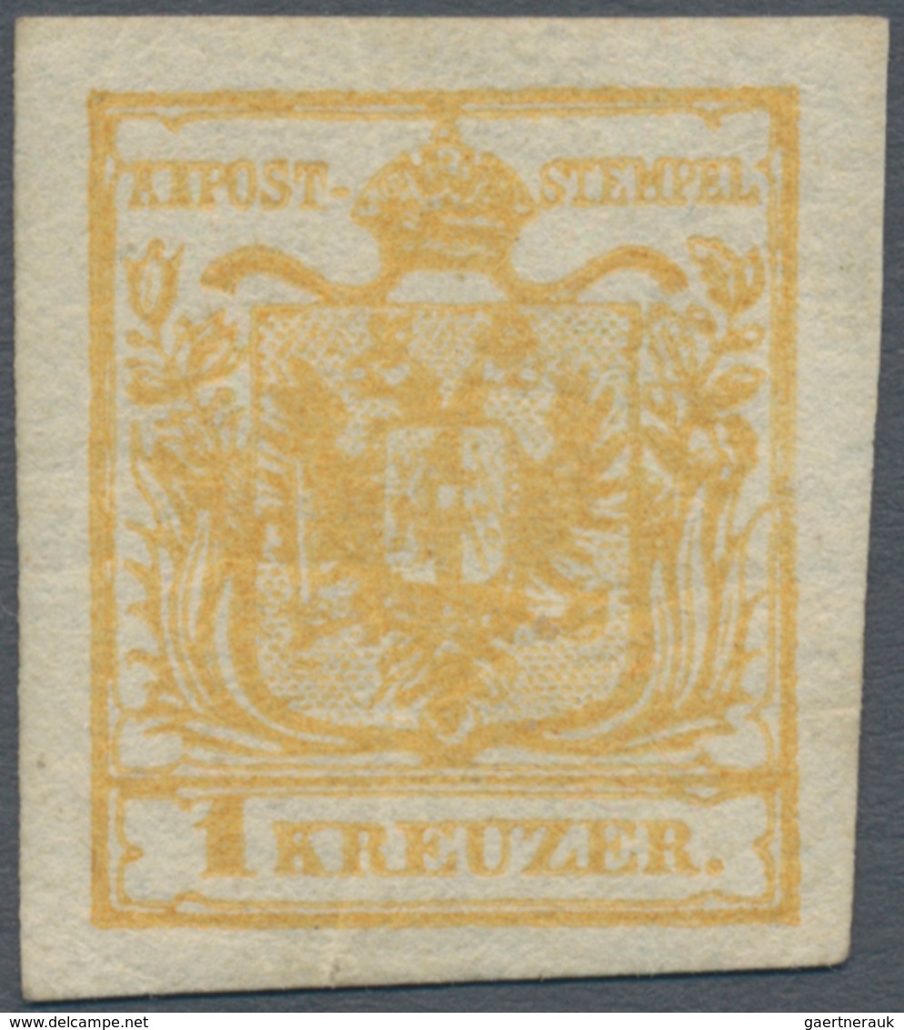 Österreich: 1850, 1 Kreuzer Gelbocker, Handpapier Type III, Allseits überrandig, Ungebraucht Mit Vol - Neufs