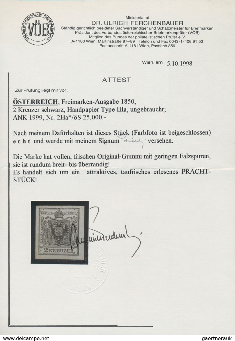 Österreich: 1850, 2 Kr Schwarz, Type IIIa Auf Handpapier In Ungebrauchter Ausnahmeerhaltung, Voller - Neufs