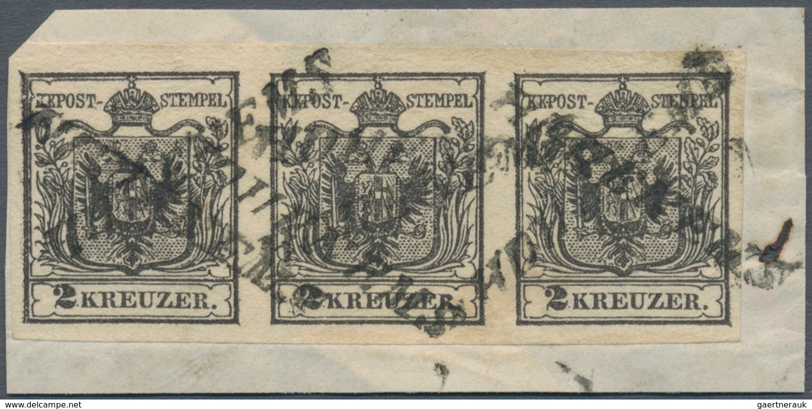 Österreich: 1850, 2 Kreuzer Schwarz, Handpapier Type Ia, Waagerechter Dreierstreifen, Farbfrisch, Al - Ongebruikt